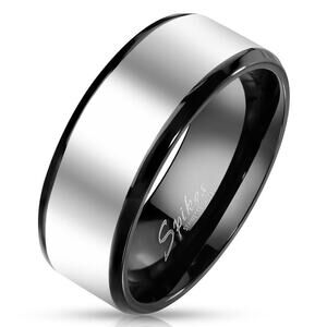 Glossy Center with Beveled Edge Two Tone Stainless Steel Band Ring size 13